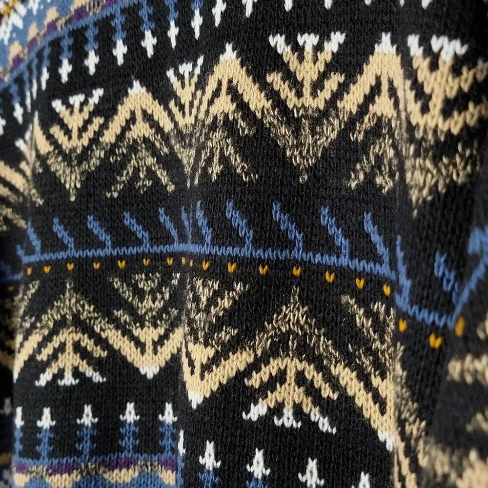 VTG Atlas Mens Blue Geometric Nordic Fair Isle Knit Crewneck Pullover Sweater XL